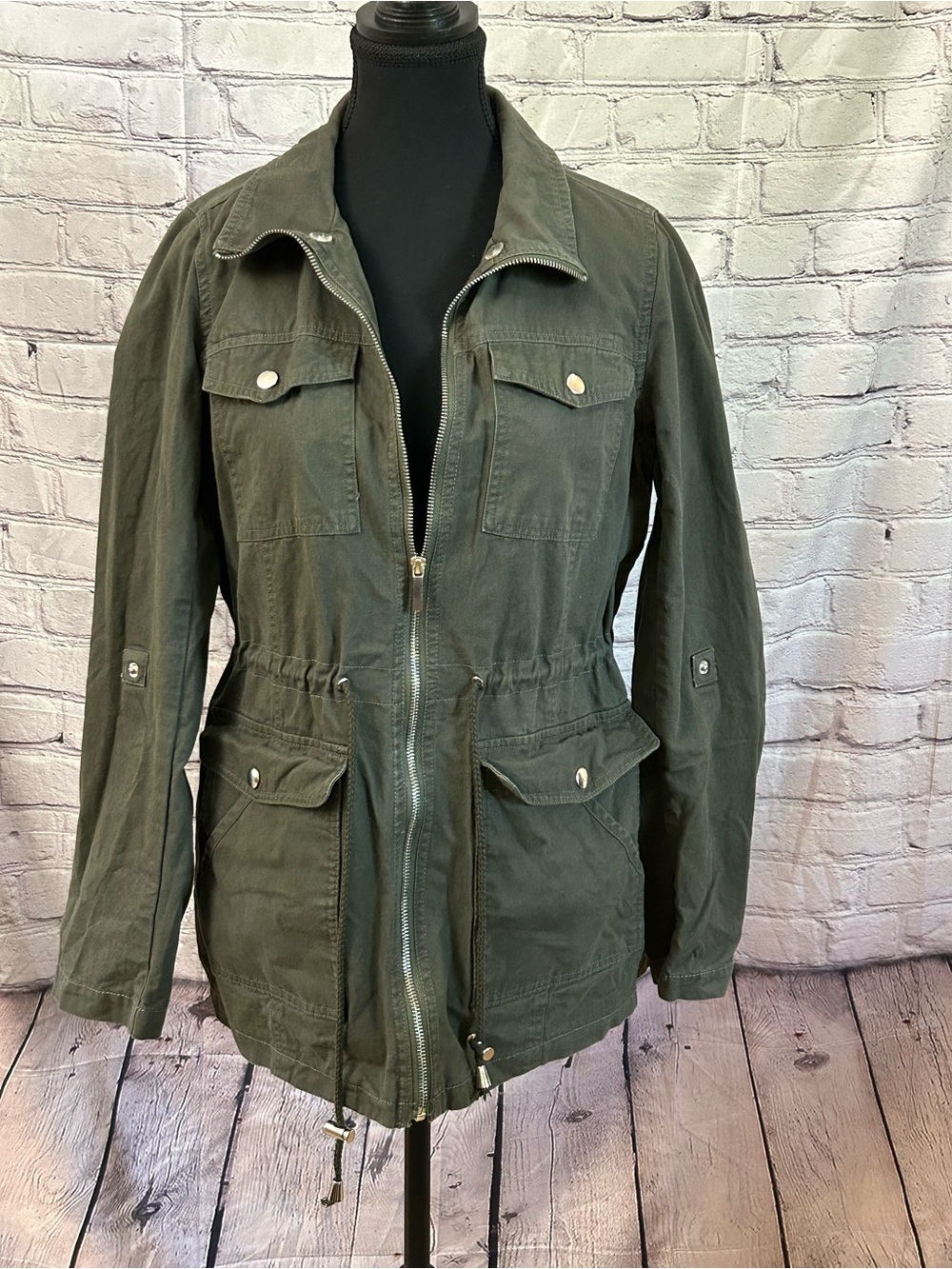 Yoki Olive Green Utility Jacket with Drawstring Waist